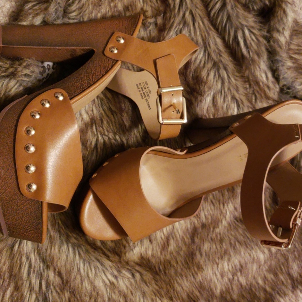 Brown open toe high heels